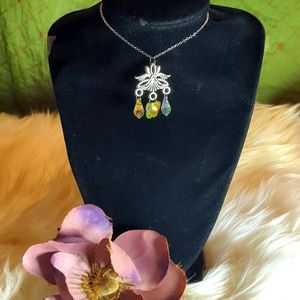 Handcrafted lotus flower and crystal necklace